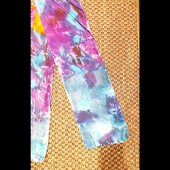 100% Silk Chiffon 8” x 70” Hand Created Orange, Pink, Yellow, Blue, Purple Scarf - Picture 5 of 9